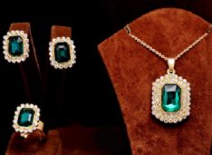 3 pieces Emerald Green 18k Gold Plated Austrian Crystal Necklace, Earrings, Ring